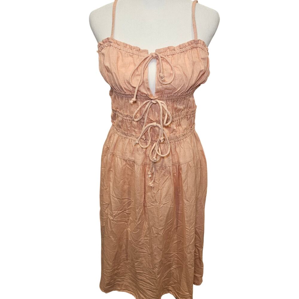Sim & sam linen milkmaid cottage tank dress ruffle cut out womens large new